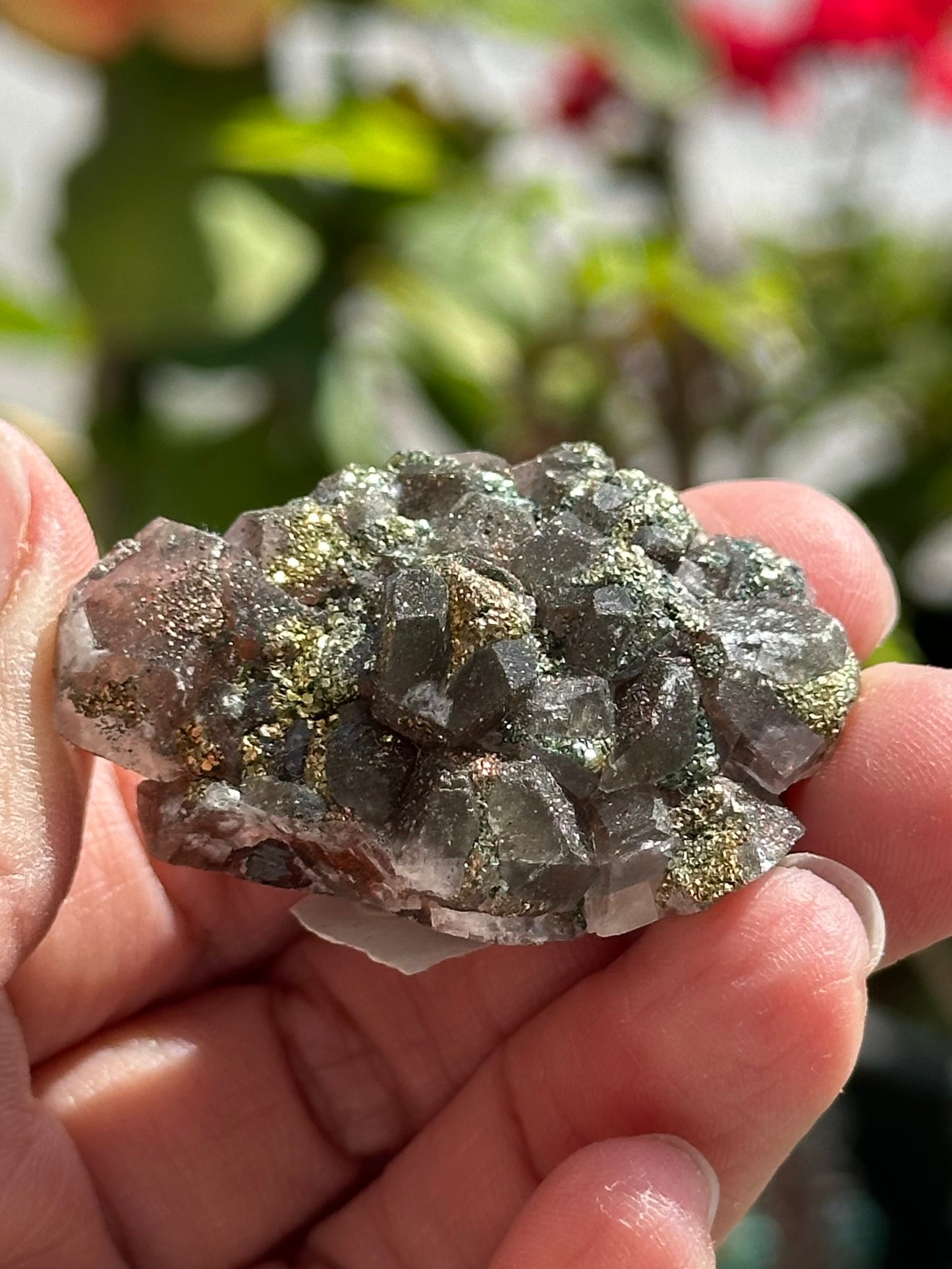 Red Calcite with Chalcopyrite