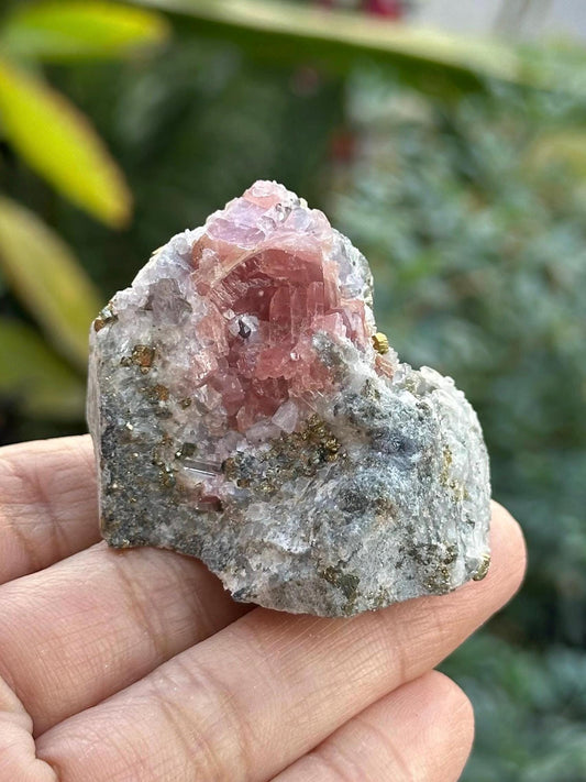 Rhodochrosite with Pyrite and Quartz on Matrix from the Wutong Mine in China