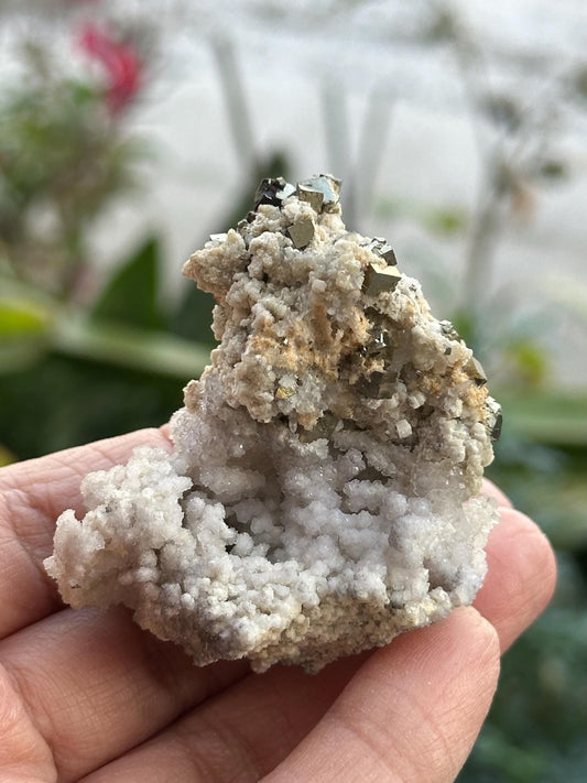 Cubic Pyrite, Calcite, and Quartz from Huanzala Mine, Peru