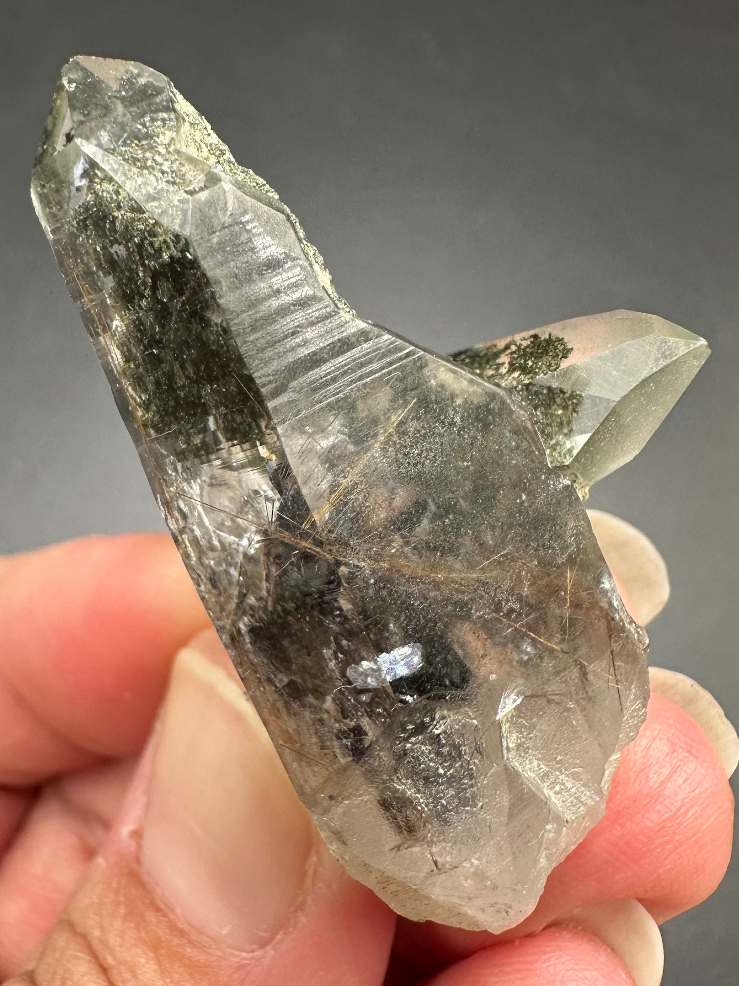Hematite, Rutile, and Chlorite Included Quartz Specimen