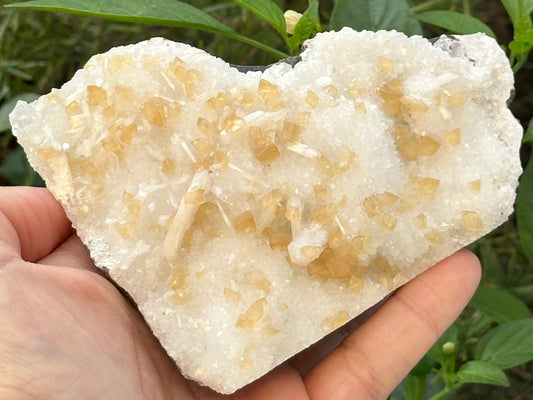 Calcite and Stilbite on MM, micro-mineralized, Quartz from Nasik, India