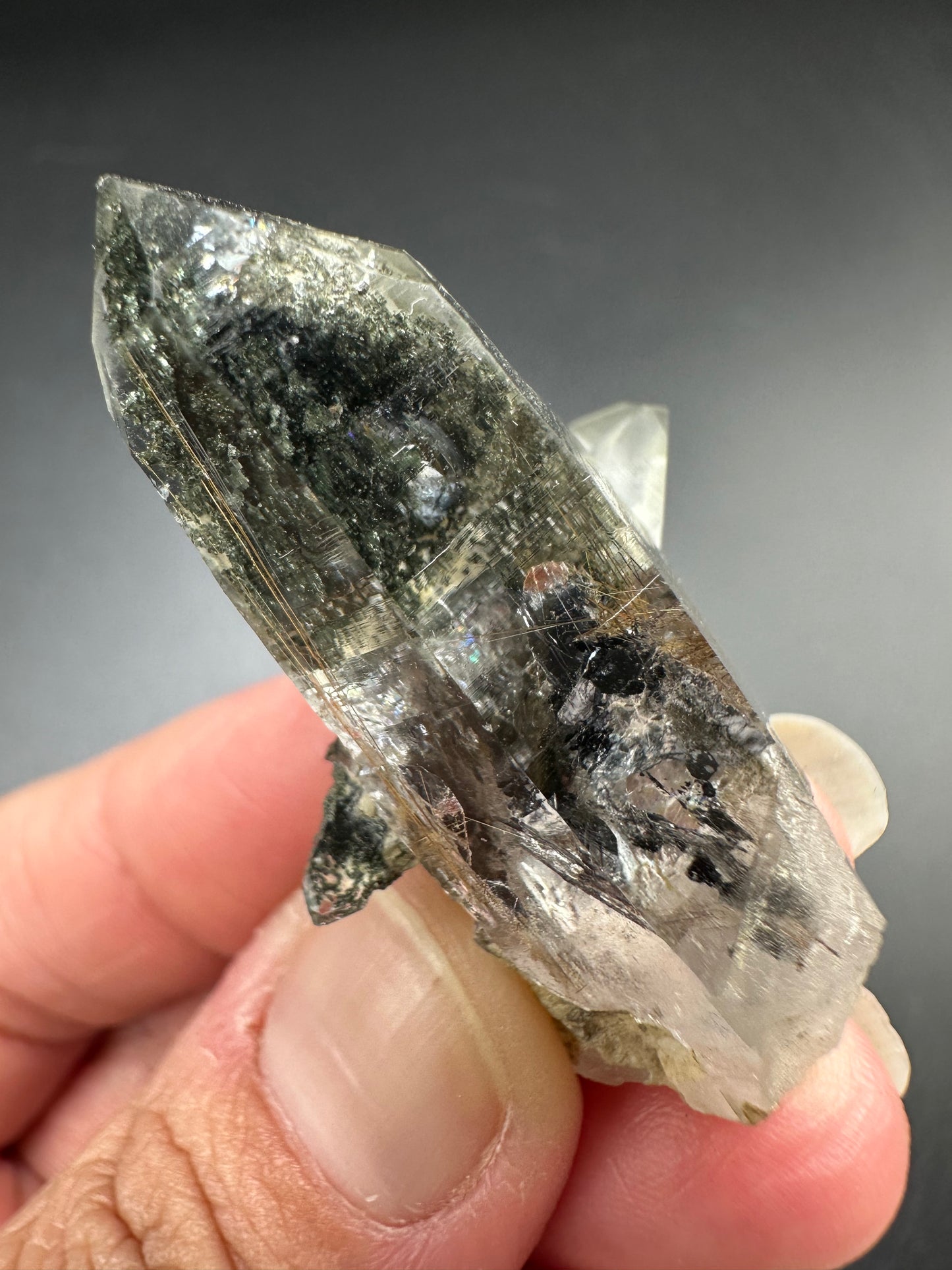 Hematite, Rutile, and Chlorite Included Quartz Specimen