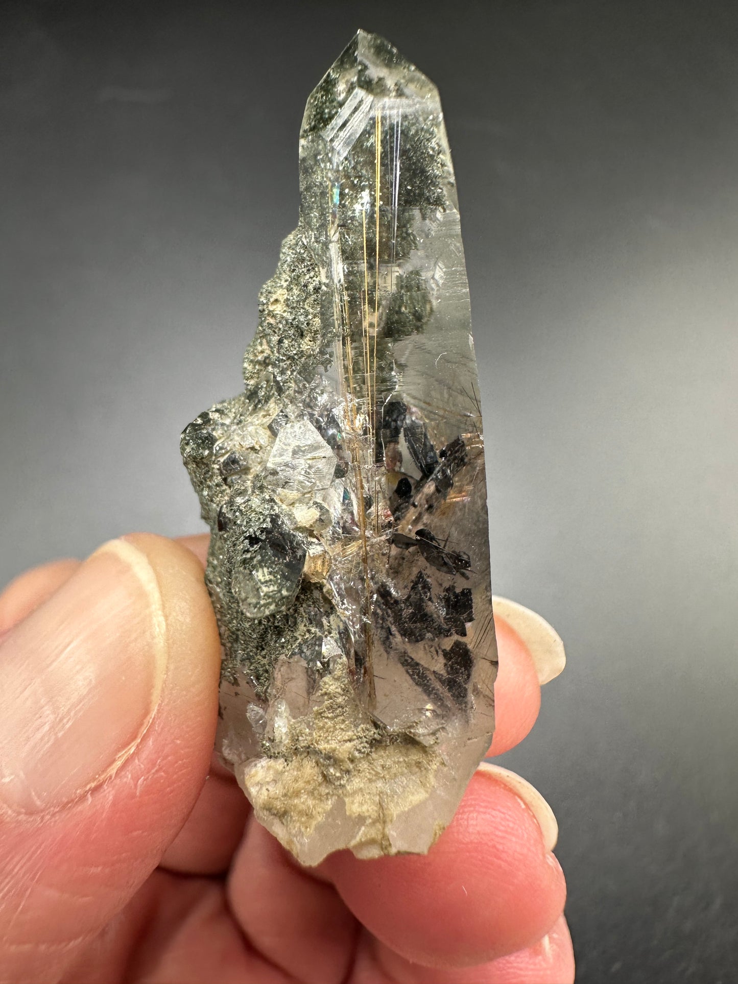 Hematite, Rutile, and Chlorite Included Quartz Specimen