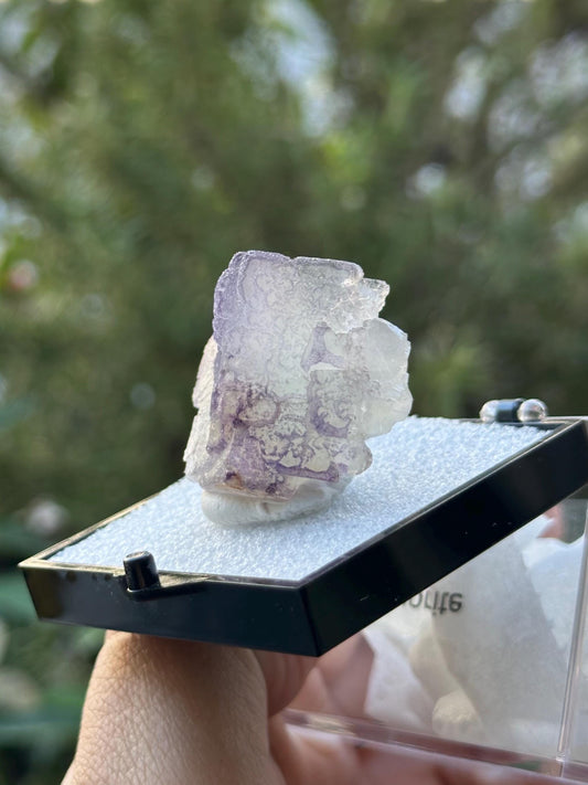 QR Code Fluorite Specimen in a perky box from Quinlong Mine, Guizhou, China