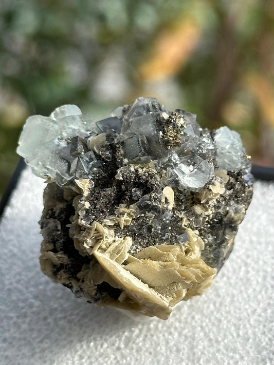 Yindu Fluorite with Calcite Specimen, in a perky box, from the Yindu Mine in Inner Mongolia, China - UV Reactive