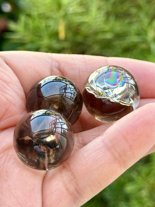 One (1) Smoky Quartz Mini Sphere with Rainbows